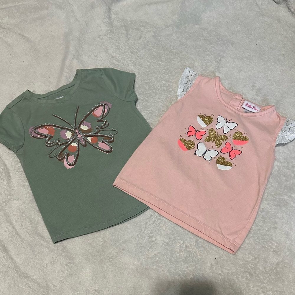 Butterfly Print Toddler Girls Short-Sleeve Shirts Lot of 2 | Toddler Girl size 3